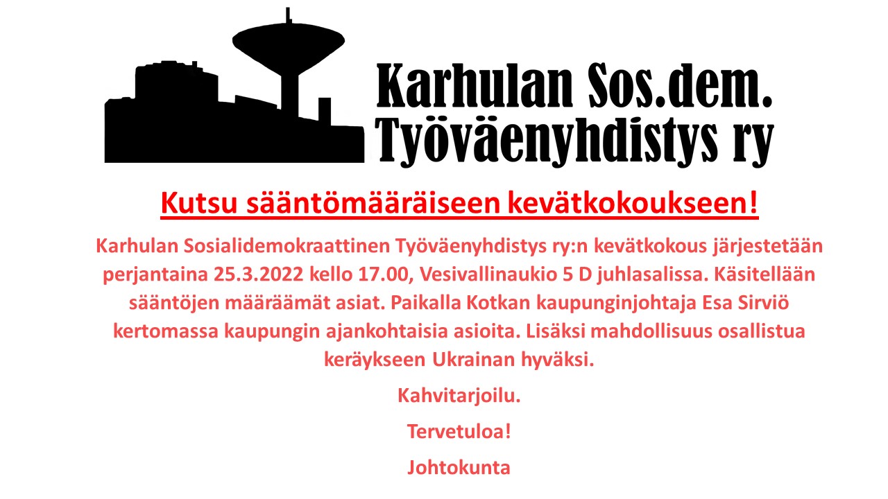 Karhulan Sos.dem. Ty. ry kevätkokous 25.3.
